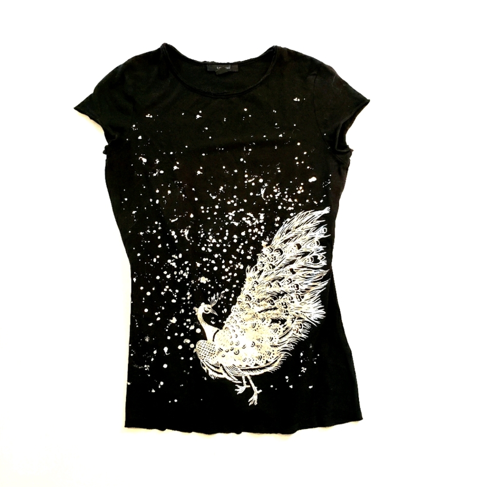 Express Black and Silver Graphic Tee, Size Medium